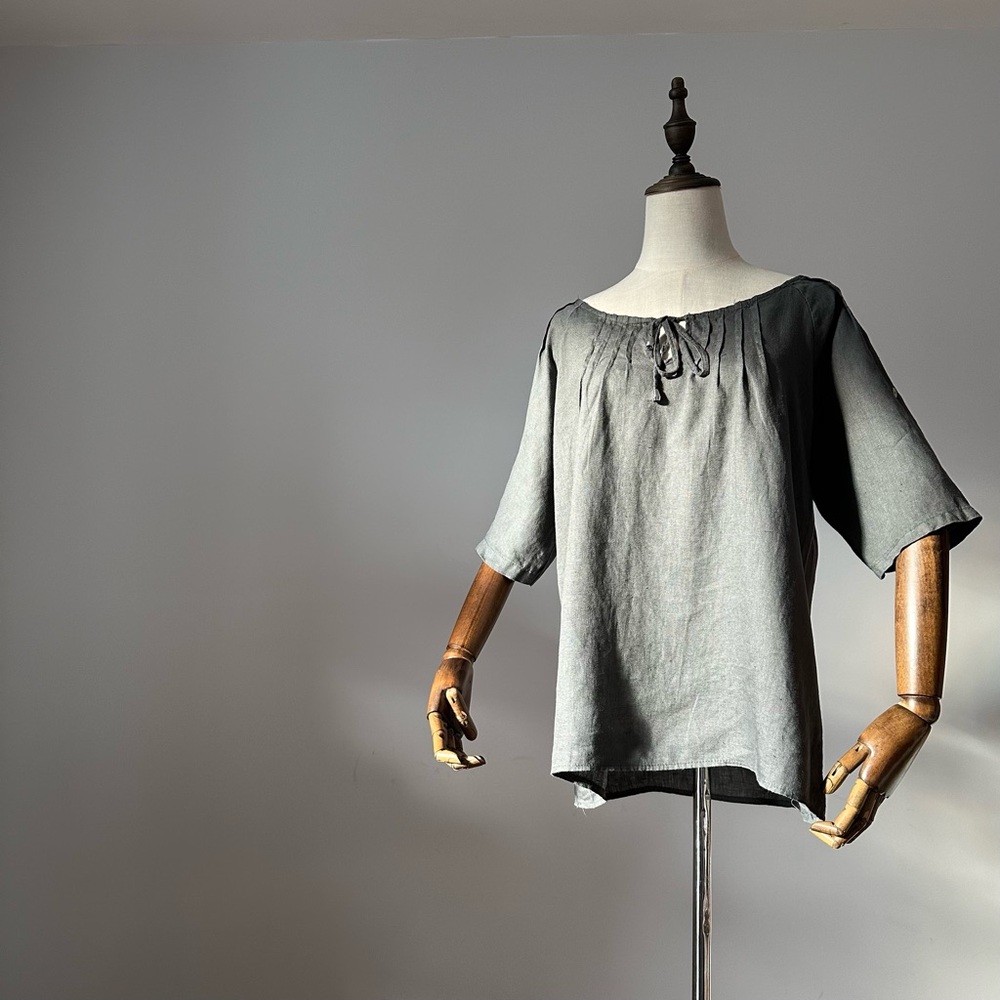Gray Linen Loose Fit Blouse Made in Italy - Picture 5 of 16